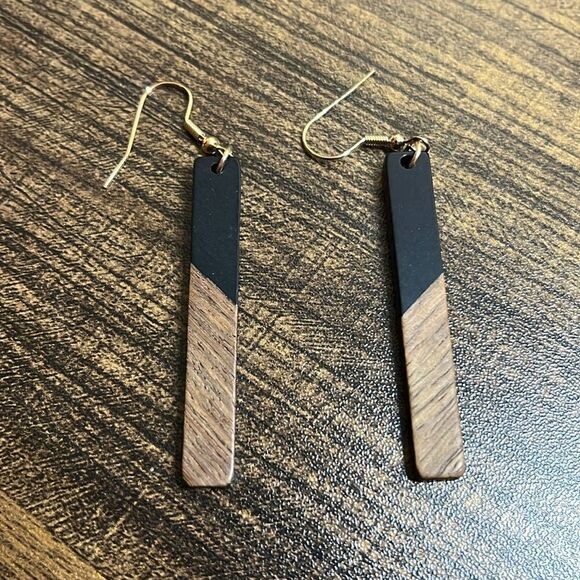 Two Tone Geometric Drop Earrings - Picture 5 of 10